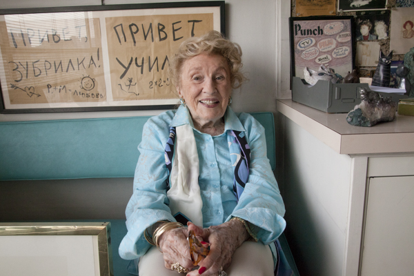 Bel Kaufman at her home in her office. Photo by Ellen Wallenstein.