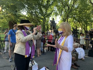 Descendant of Elizabeth Cady Stanton (wearing the hat) with Congresswoman Carolyn Maloney (the leader in Congress to pass the Equal Rights Amendment (ERA) to the Constitution)